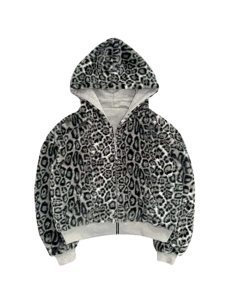 Oboustranná Leopard Zip-Up Mikina