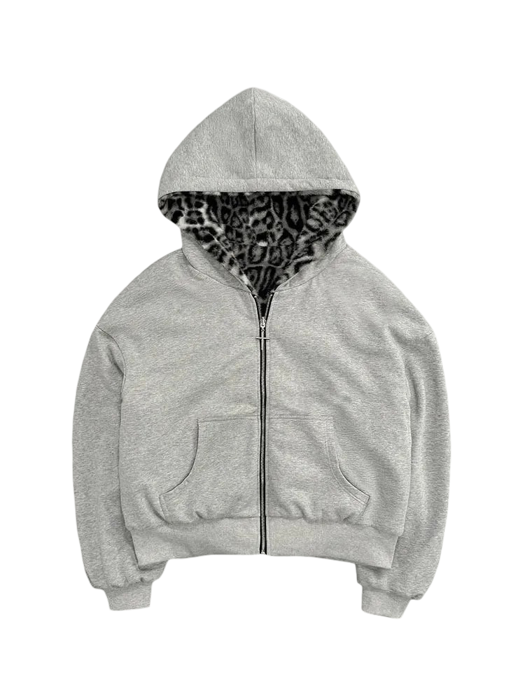 Oboustranná Leopard Zip-Up Mikina